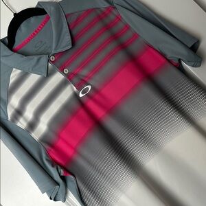 Oakley Men's Gray and Pink Polo Shirt, Size Large